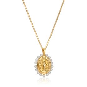 Gold Vermeil Freshwater Pearl Miraculous Medal Necklace