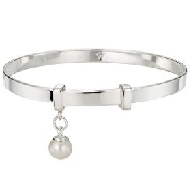 Silver Personalized Baptism Baby Bangle  — My First Pearl 