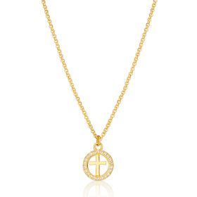 Gold Vermeil White Topaz Halo Cross Necklace