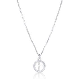 Sterling Silver White Topaz Halo Cross Necklace