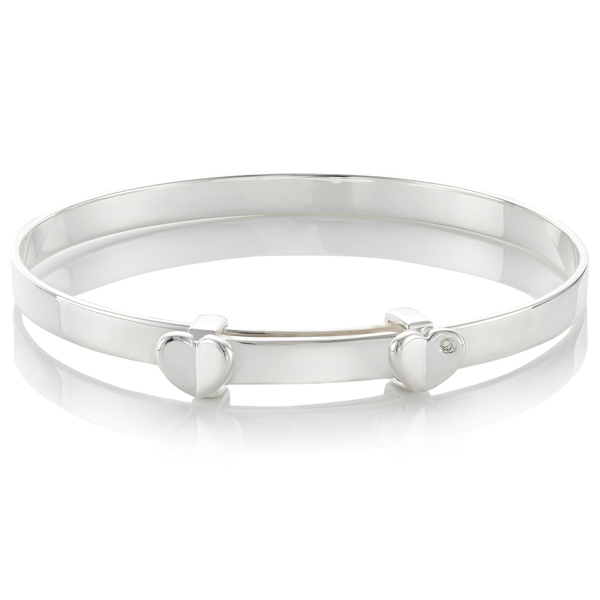 Silver Diamond Heart Christening Baby Bangle -- Adored