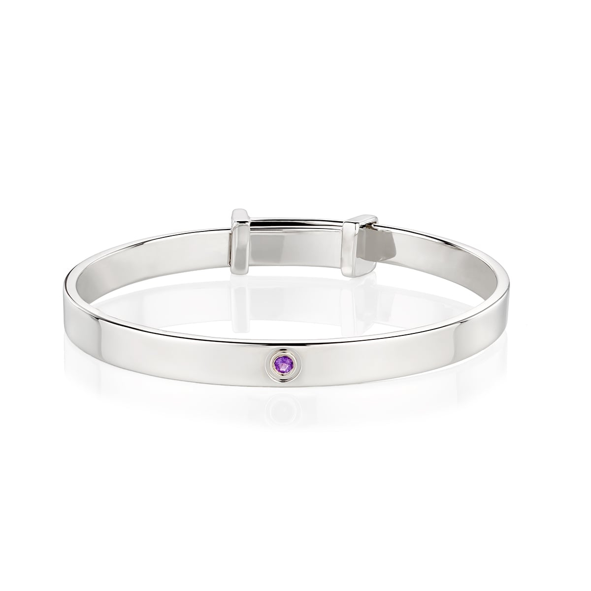 Silver Amethyst Christening Baby Bangle -- February Birthstone