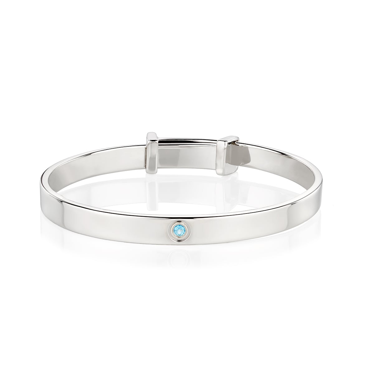 Silver Aquamarine Christening Baby Bangle - March Birthstone