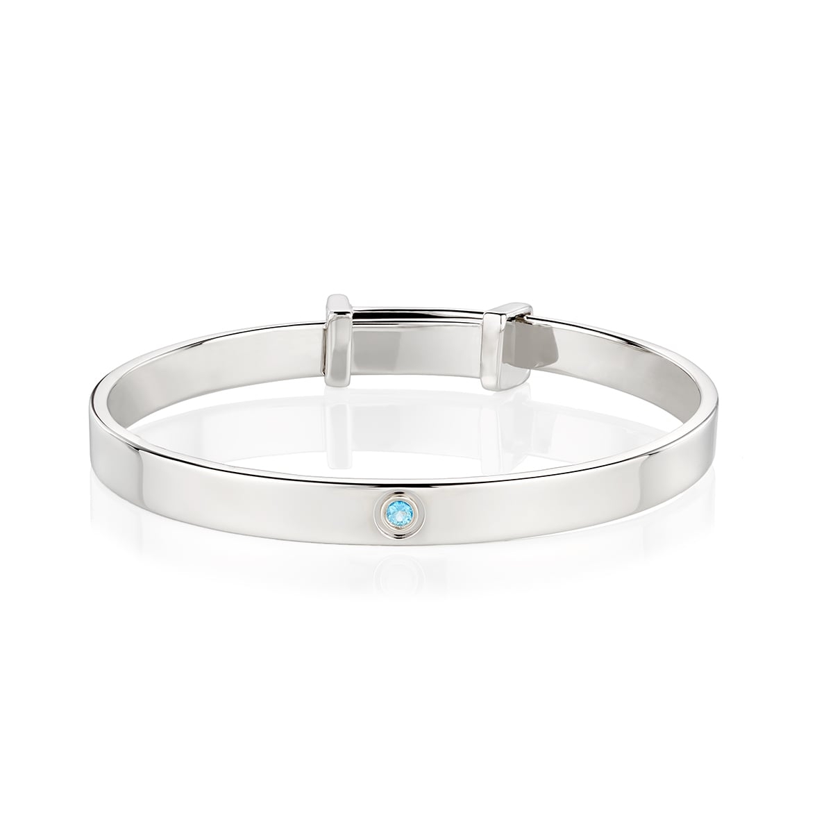 Silver Aquamarine Christening Baby Bangle -- March Birthstone