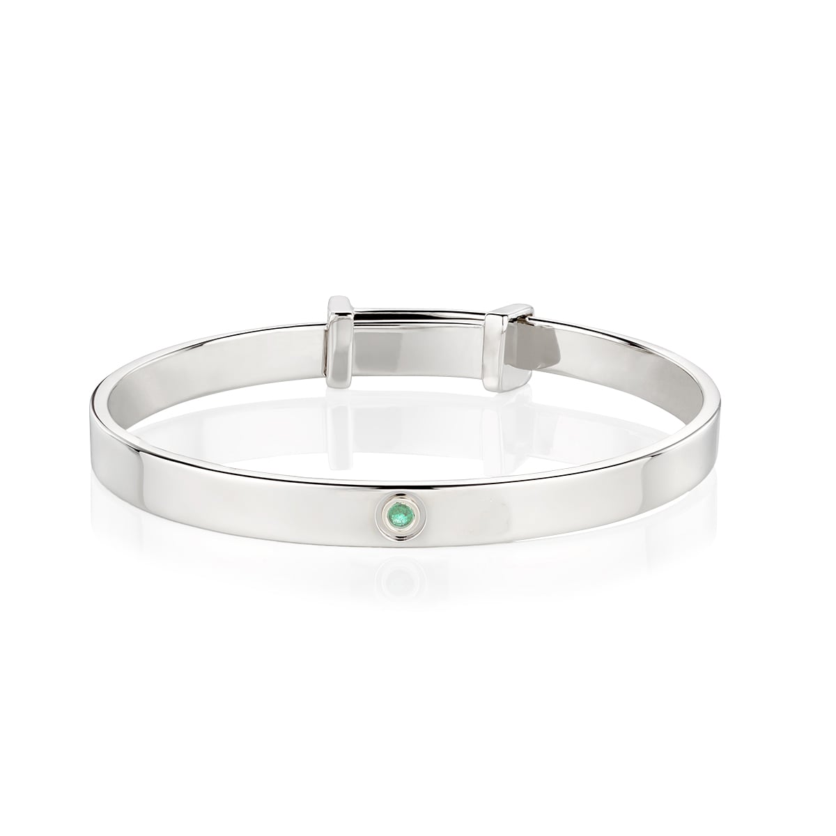 Silver Emerald Christening Baby Bangle -- May Birthstone