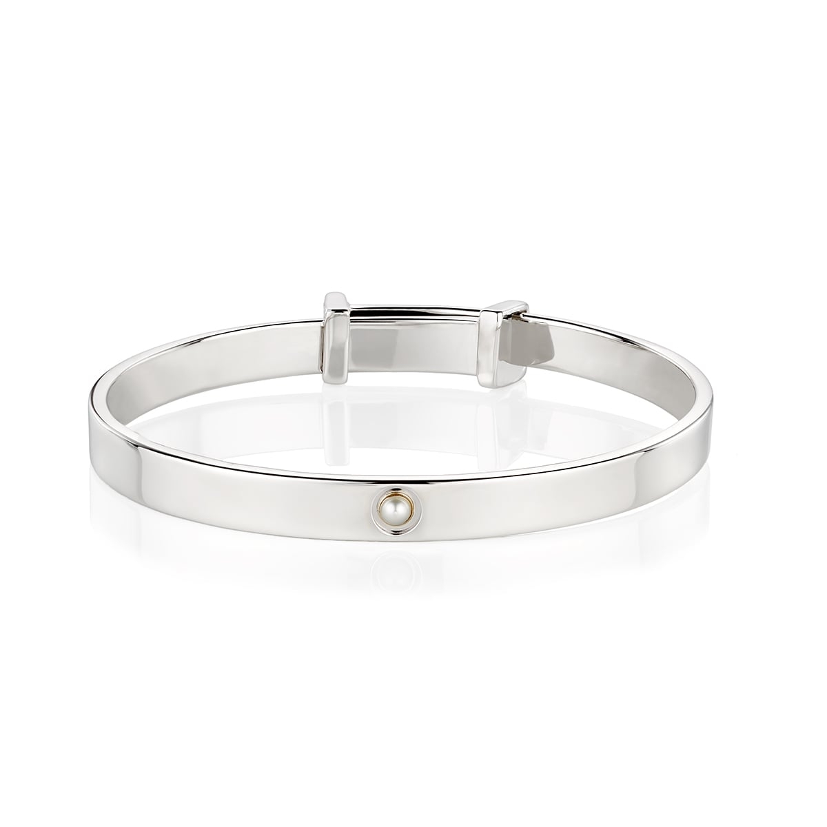 Silver Pearl Christening Baby Bangle - June Birthstone