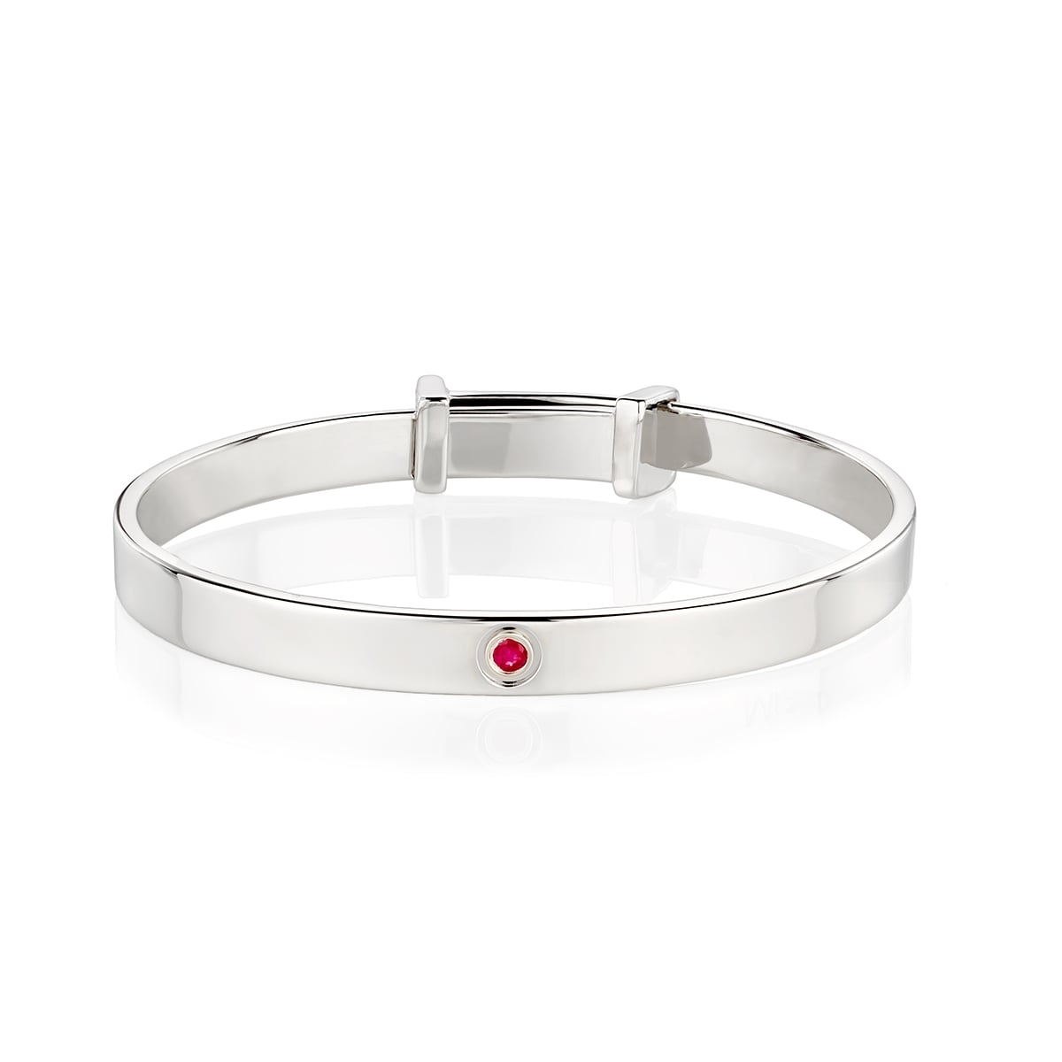 Silver Ruby Christening Baby Bangle -- July Birthstone