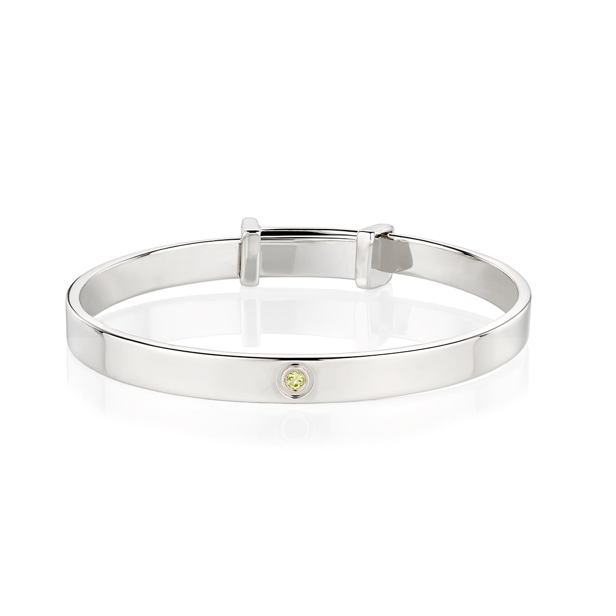 Silver Peridot Christening Baby Bangle -- August Birthstone