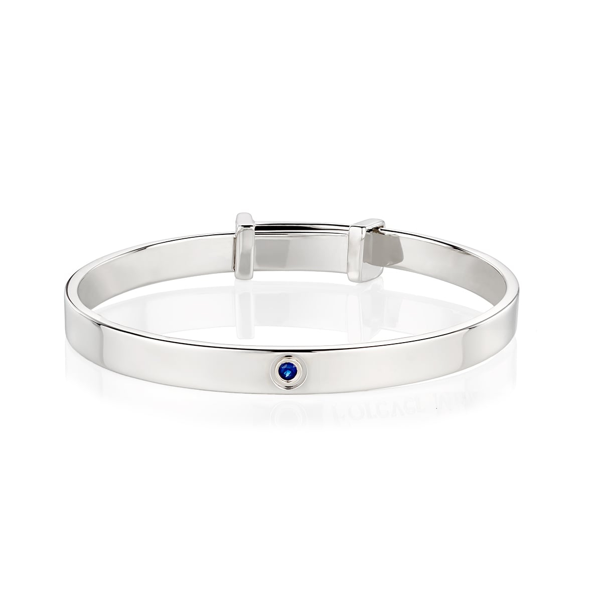 Silver Sapphire Christening Baby Bangle -- September Birthstone