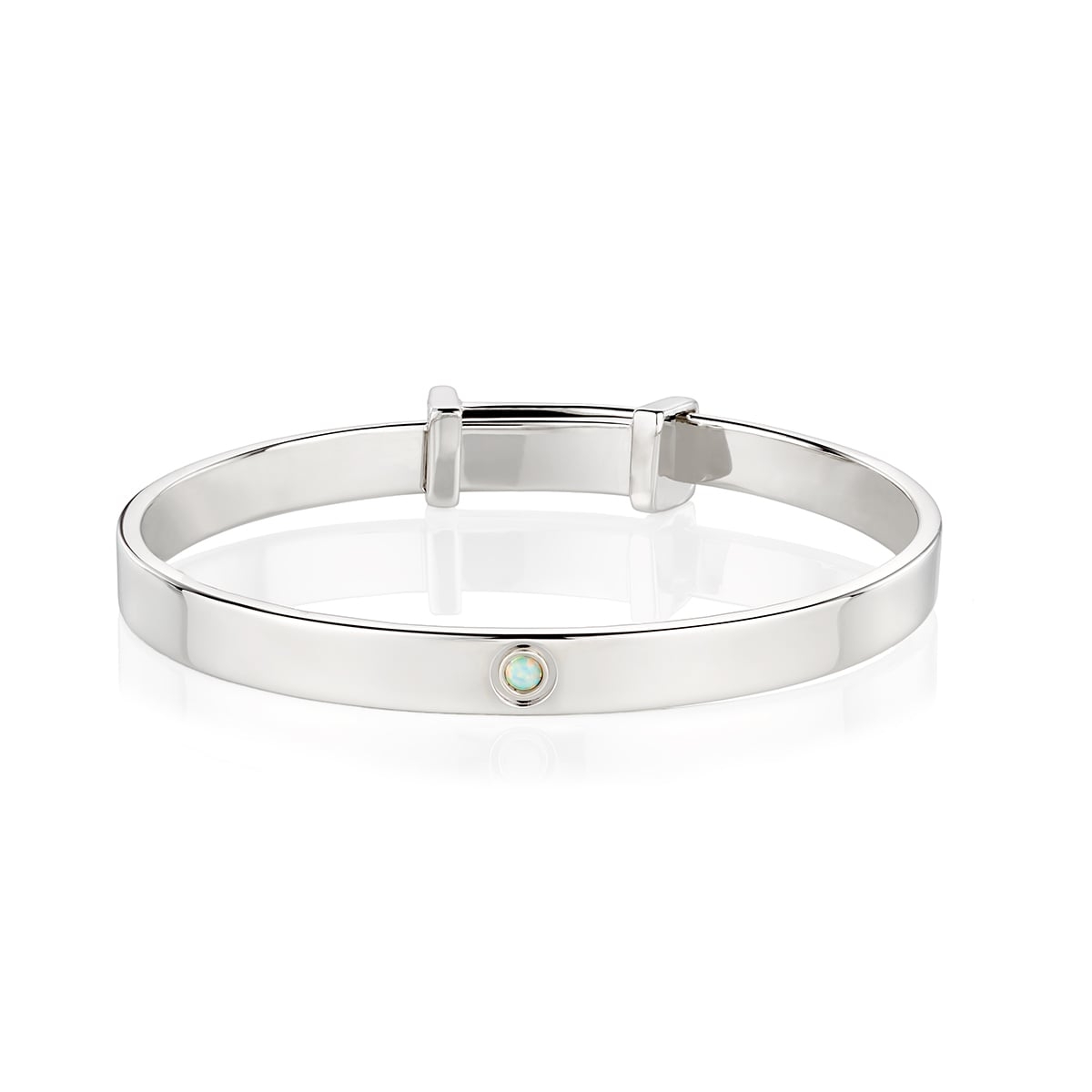 Silver Opal Christening Baby Bangle -- October Birthstone