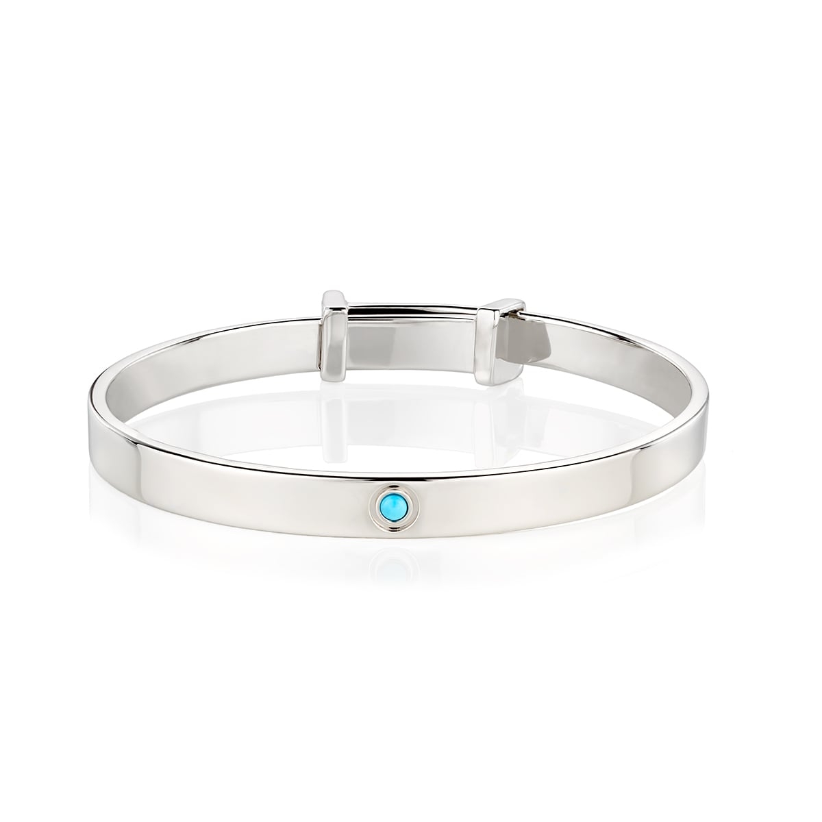 Silver Turquoise Christening Baby Bangle -- December Birthstone
