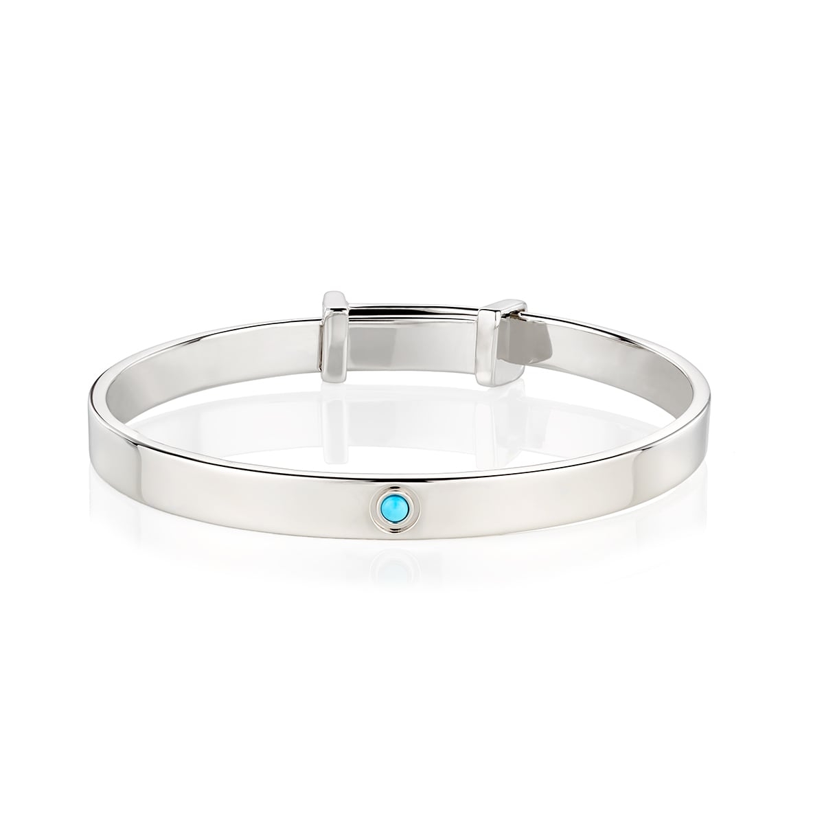 Silver Turquoise Christening Baby Bangle - December Birthstone