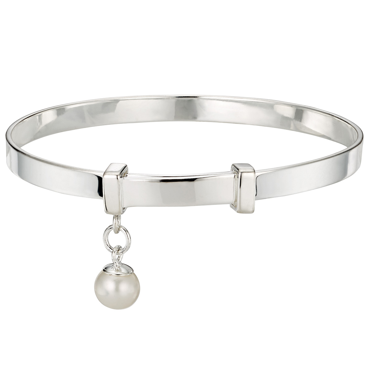Silver Personalised  Christening Baby Bangle  -- My First Pearl