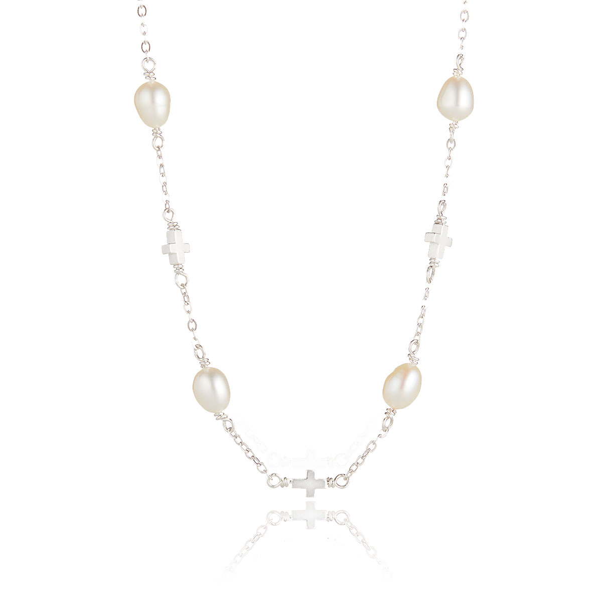 Pearl Station Cross Necklace