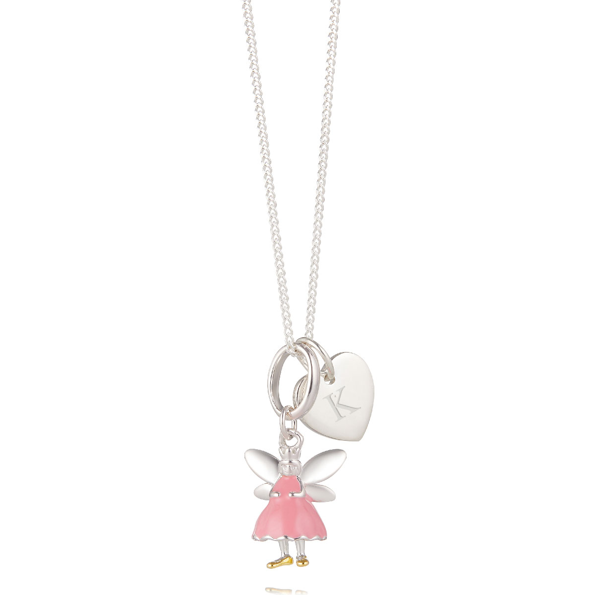 Girls Engraved Pink Enamel & Heart Fairy Necklace | Molly Brown London
