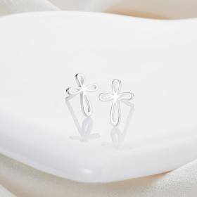 Sterling Silver Cherish Cross Stud Earrings 