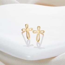 18ct Gold Vermeil Cherish Cross Stud Earrings 