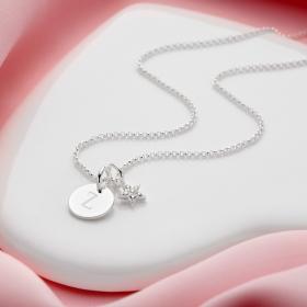 Personalised Celeste White Topaz Star & Disc Necklace