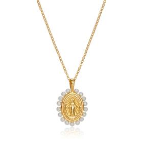 18ct Gold Vermeil Freshwater Pearl Miraculous Mary Watch Over Me Necklace 