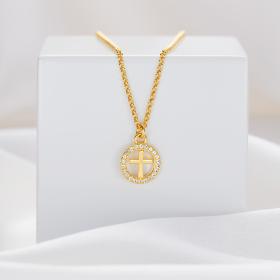 Gold Vermeil White Topaz Halo Cross Necklace