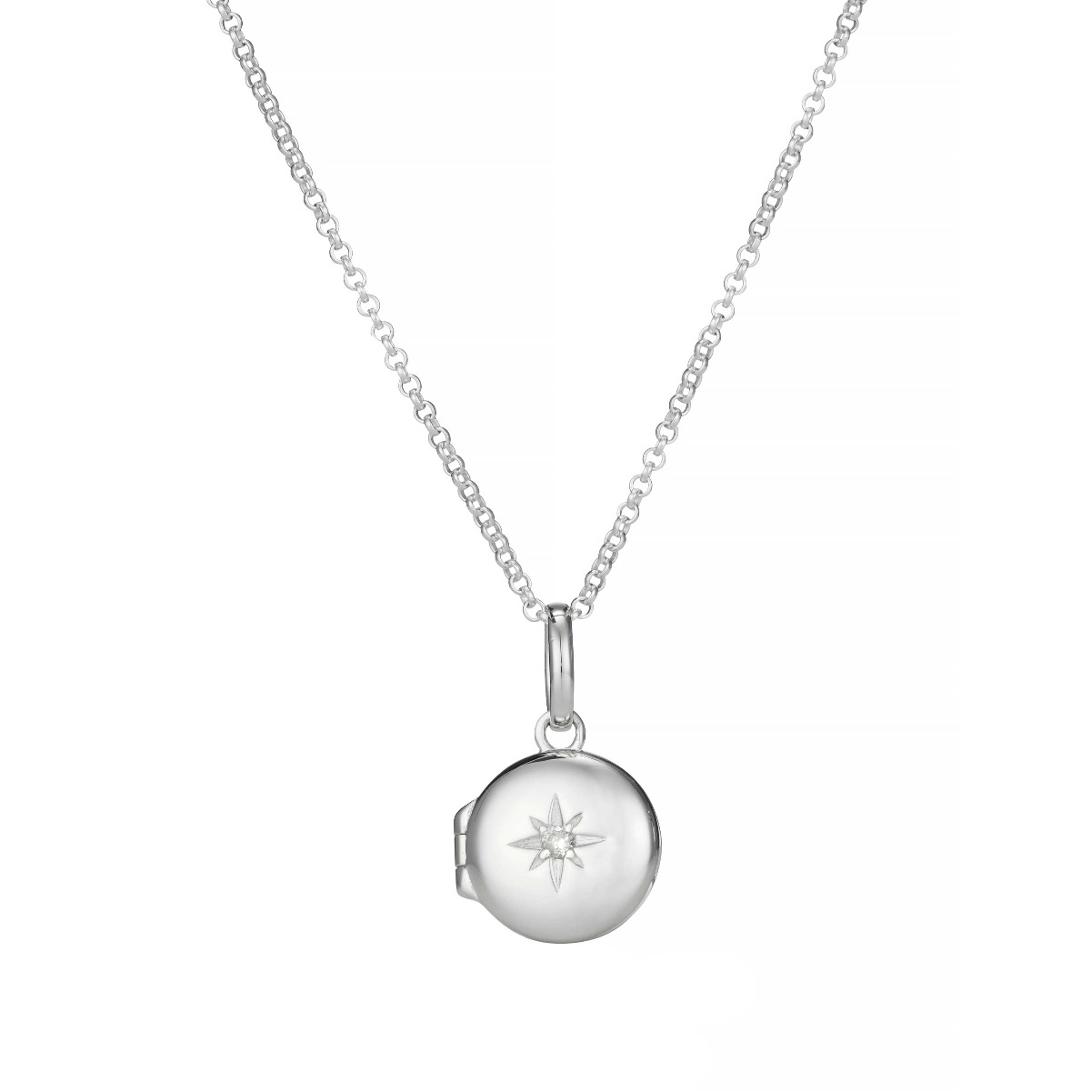 Sterling Silver Forever Diamond Small Round Locket Necklace