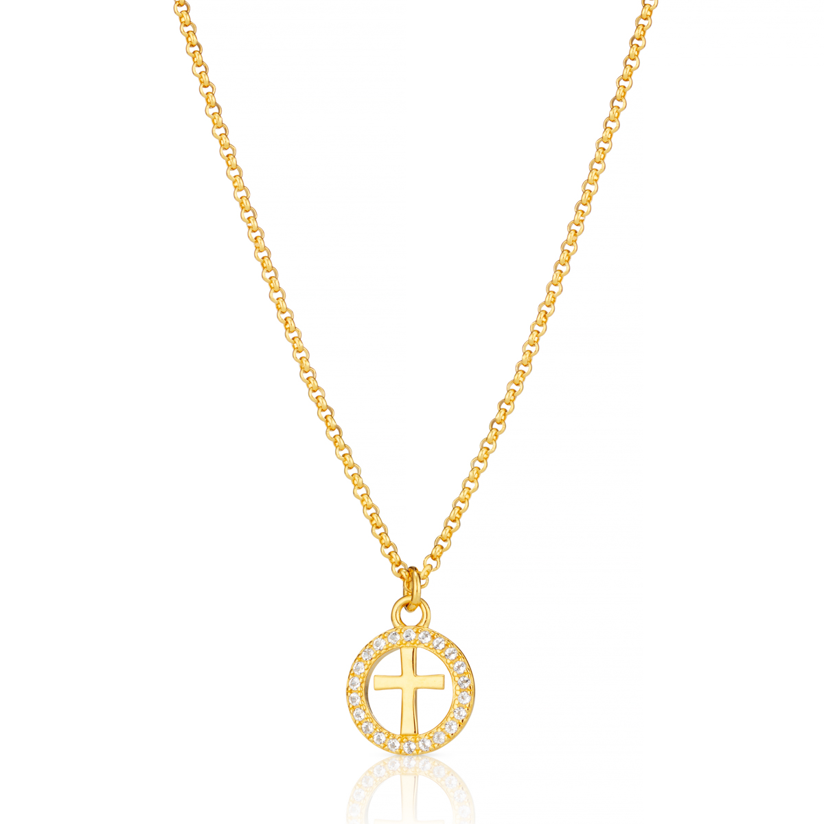 Gold Vermeil White Topaz Halo Cross Necklace