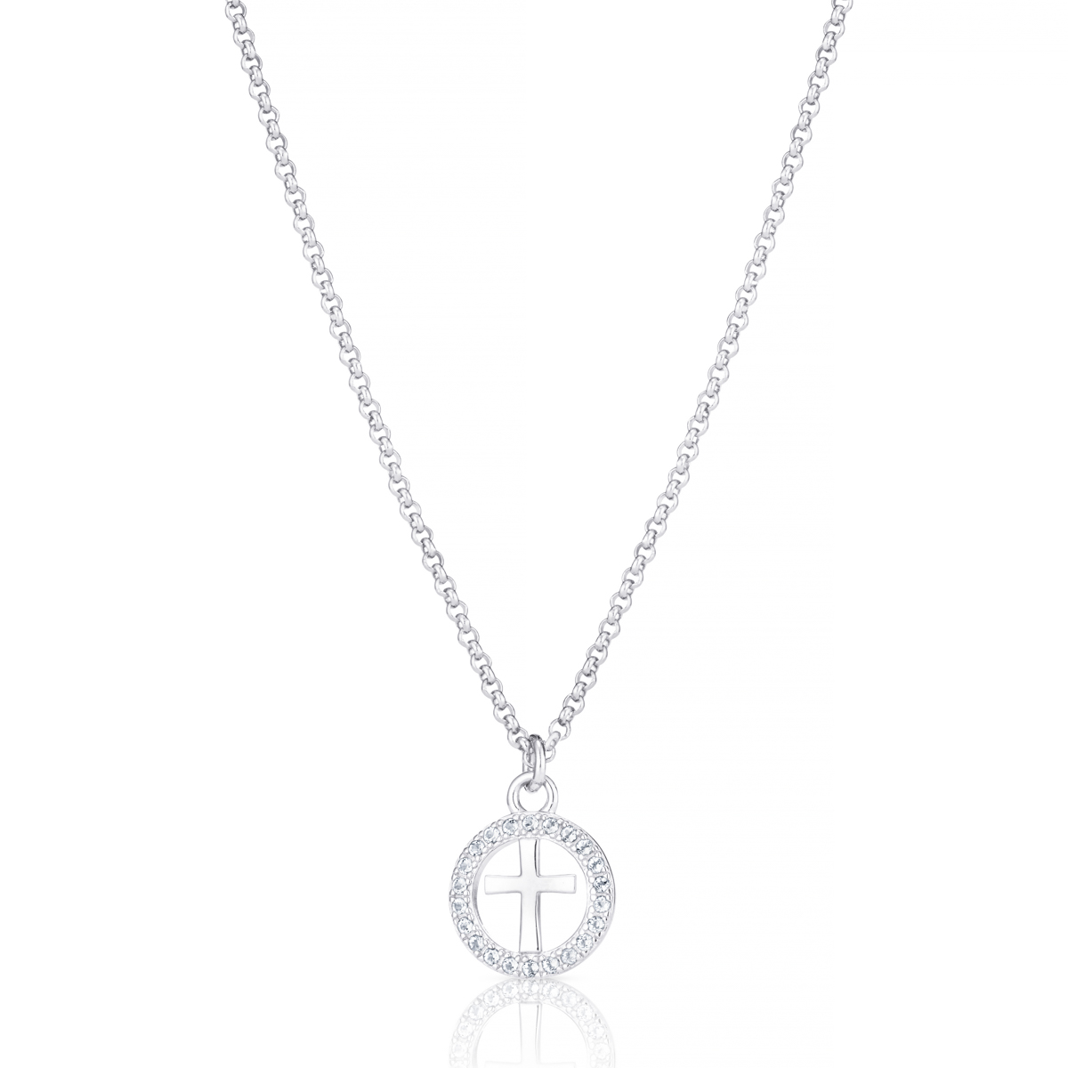 Sterling Silver White Topaz Halo Cross Necklace